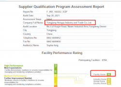 祝陽江恒裕工貿有限公司通過WCA/SQP驗廠，并取得WCA最高等級綠燈86分